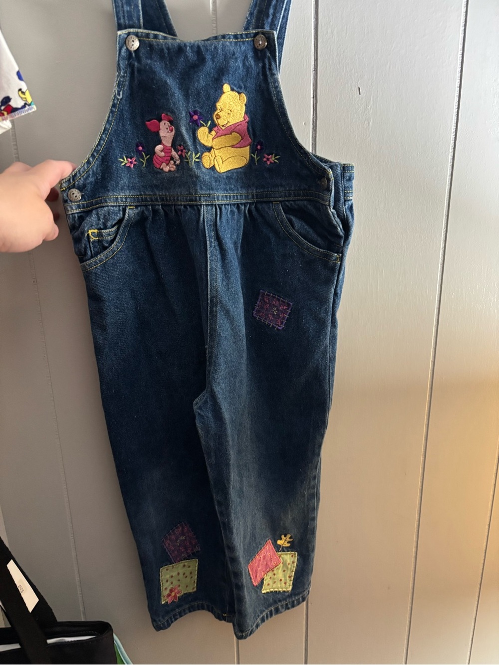Vintage Disney Winnie The Pooh & Piglet Embroidered Denim Overalls Patchwork 3T